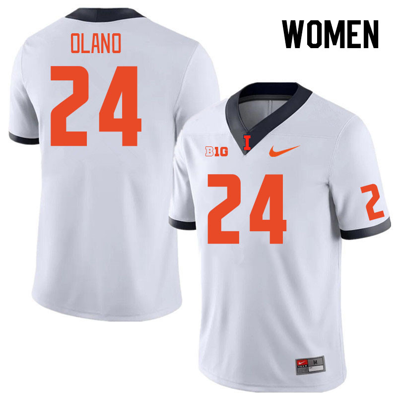 Women #24 David Olano Illinois Fighting Illini College Football Jerseys Stitched Sale-White